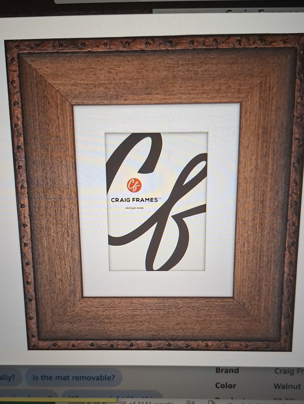 NIB-Walnut Woodgrain Picture Frame with Mat